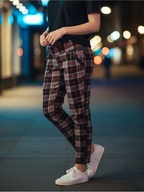 Coco + Carmen Black & Red Plaid Slim pants